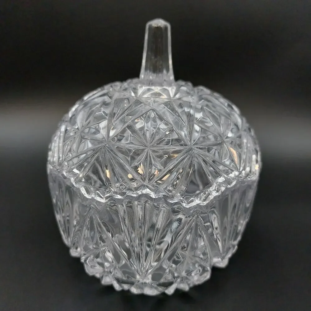 Vintage Clear Cut Crystal Glass Covered Candy Dish Lid Starburst Pinwheel 5.5